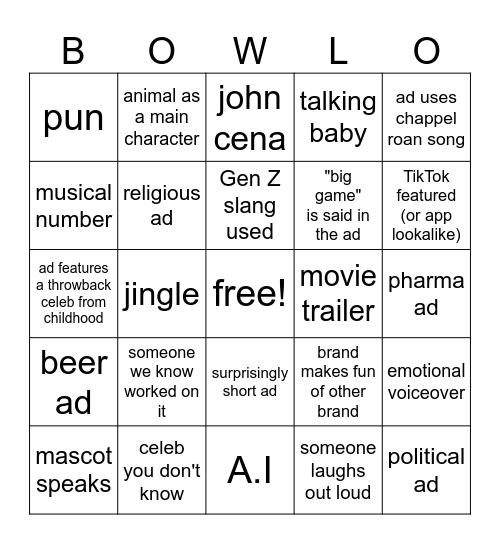 ADS OF THE GAME Bingo Card