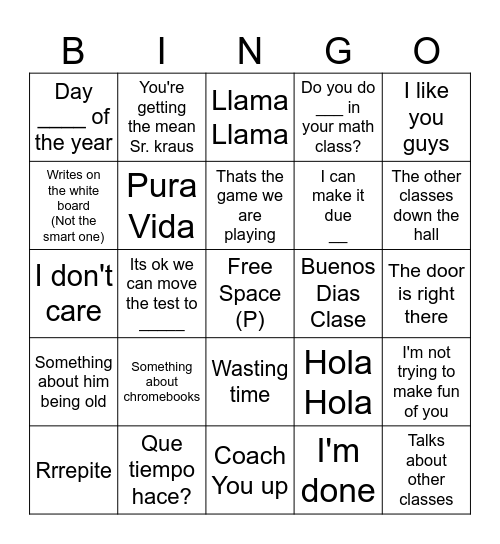 Sr Kraus Bingo Card