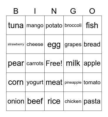 Food Bingo Card