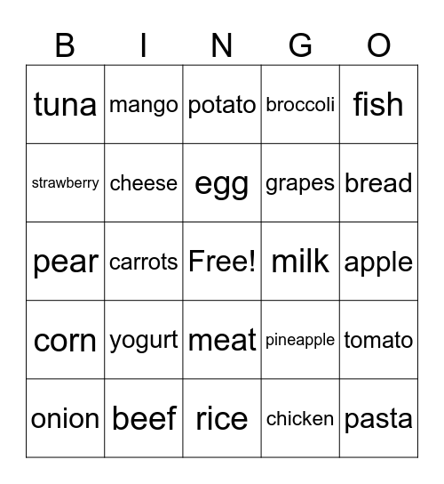 Food Bingo Card