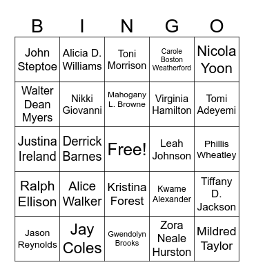 Black Authors Bingo Card