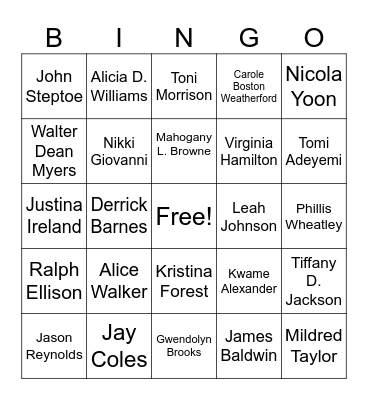 Black Authors Bingo Card