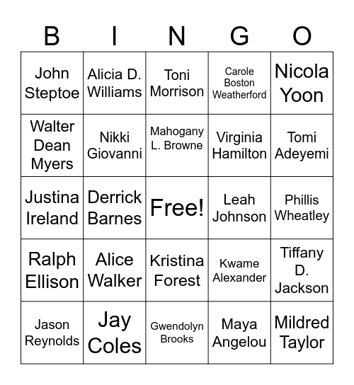 Black Authors Bingo Card