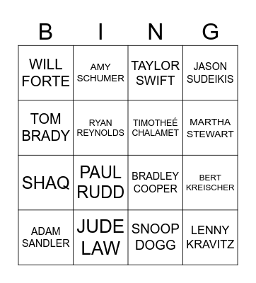 CELEBRITY BINGO! Bingo Card