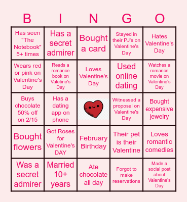Virtual Valentine's Day Bingo <3 Bingo Card