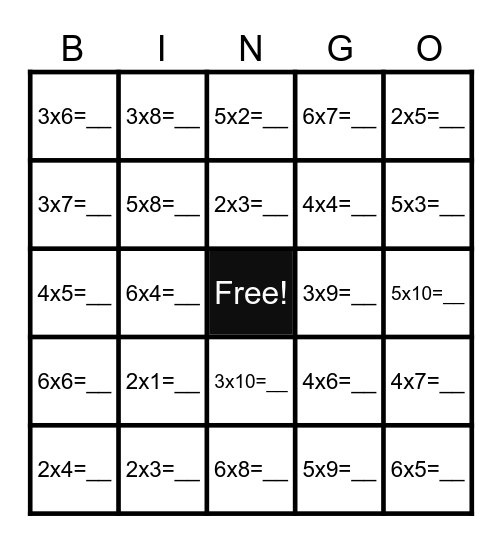 Multiplication Bingo Card