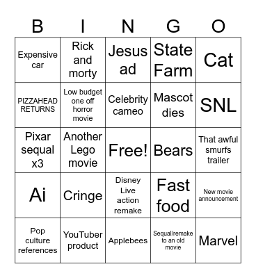 Super Bowl ad and trailer Bingo Card
