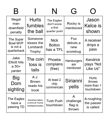 Super Bowl LIX Bingo Card