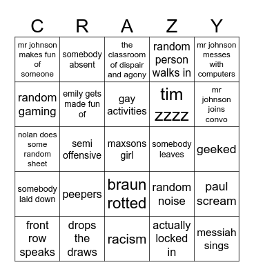 enginnering Bingo Card