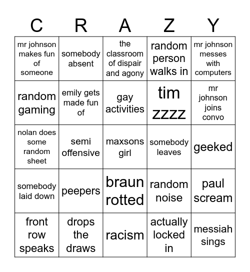 enginnering Bingo Card