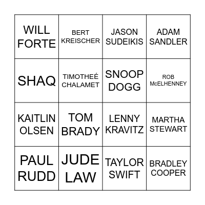 CELEBRITY BINGO! Bingo Card
