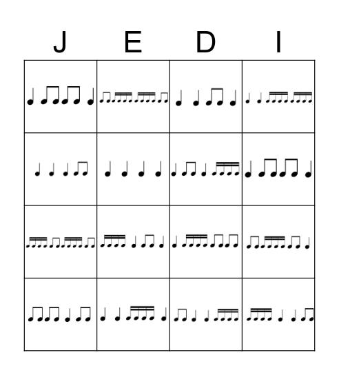 Rhythm Bingo Card