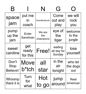 Sporting event songs Bingo Card