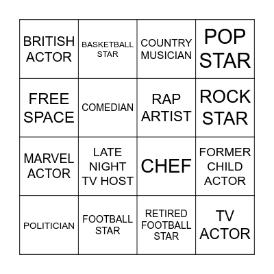 CELEBRITY BINGO! Bingo Card