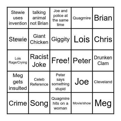Family Guy Bingo Card