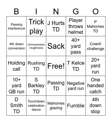 Game Play Bingo Card