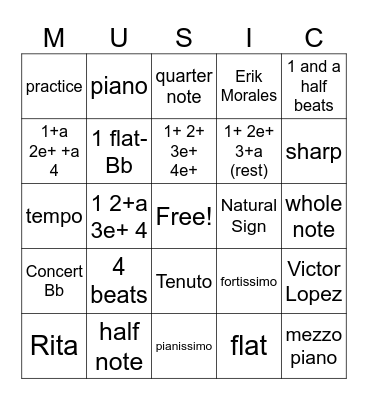 Band Valentines BINGO Card