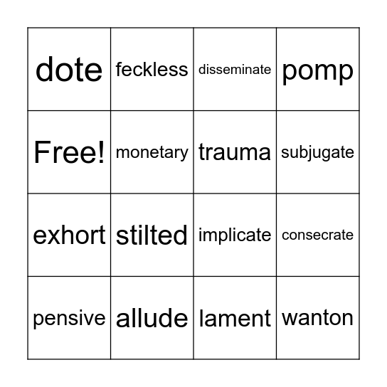 Lesson 3 Bingo Card