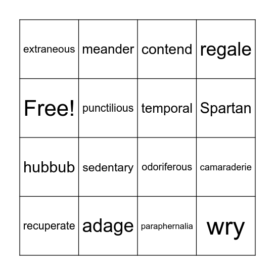 Lesson 4 Bingo Card