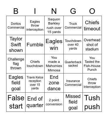 VanNatta's Super Bowl 2025 Party Bingo Card