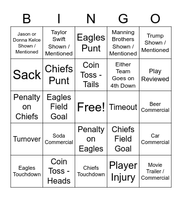 Super Bowl Bing Bingo Card