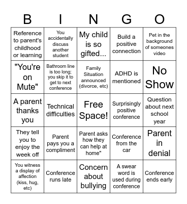 Teacher Conference Bingo Card Bingo Card