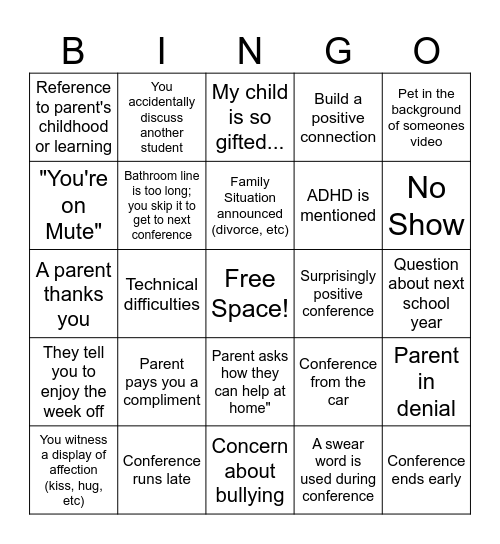 Teacher Conference Bingo Card Bingo Card