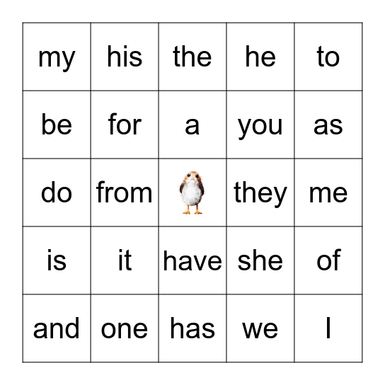 Sight Word Bingo! Bingo Card
