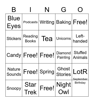 Pen pal Bingo Card