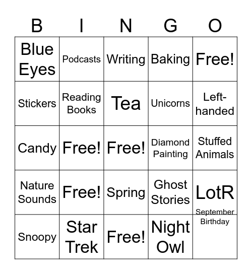 Pen pal Bingo Card