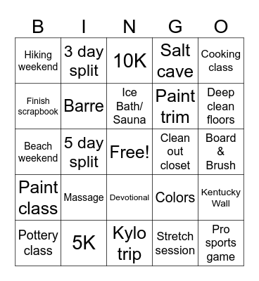 2025 Bucket List Bingo Card