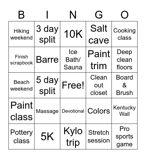 2025 Bucket List Bingo Card