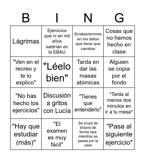 Examen con Juanjo Bingo Card