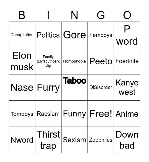 Twitter bingo Card