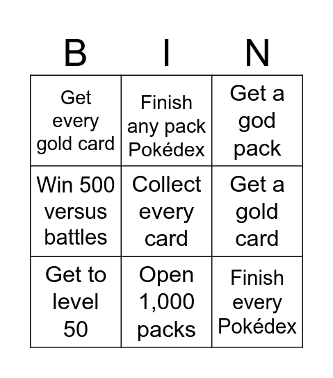Pokemon TCGP Bingo Card