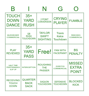 SUPER BOWL BINGO Card