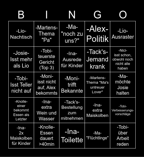 Knolle Restaurant mit Fam Bingo Card