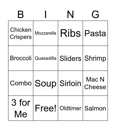 Chili's Bingo Card