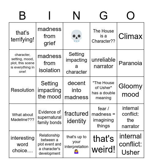 House of Usher Bingo Card