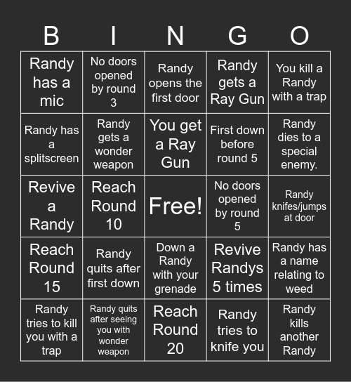 Randoms in Zombies Bingo Card