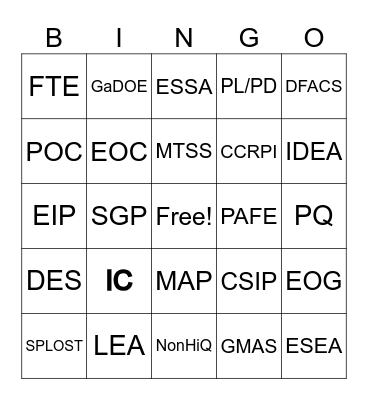 JARGON ACRONYM BINGO Card