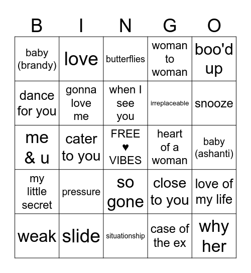 R&B Galentine Bingo Card