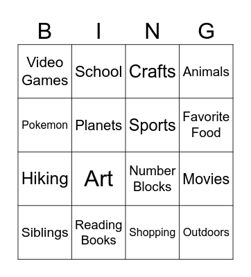 Common Interest Bingo Card