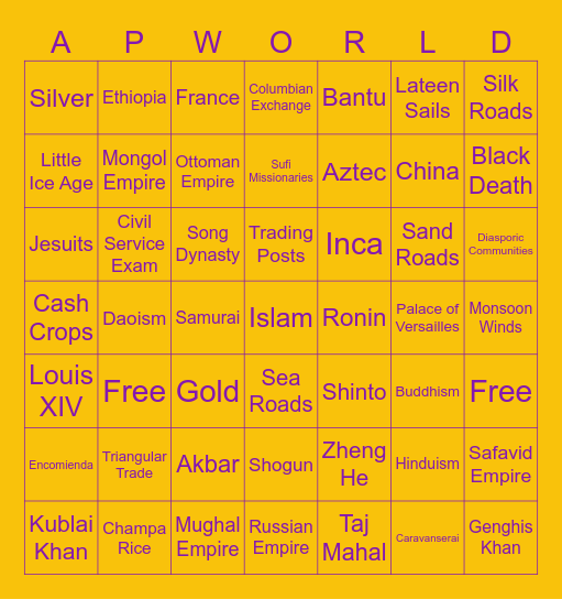 AP World Midterm Review Bingo Card