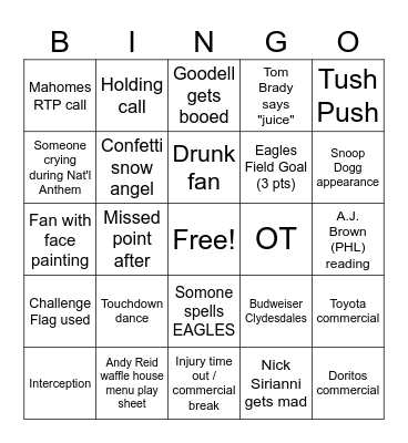 Super Bowl LIX Bingo Card