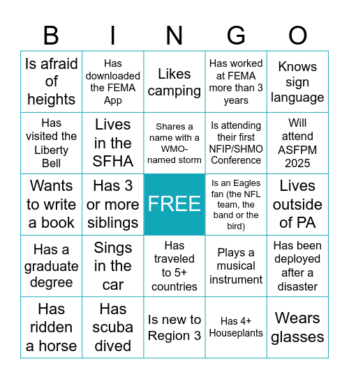 2025 NFIP/SHMO CONFERENCE Bingo Card