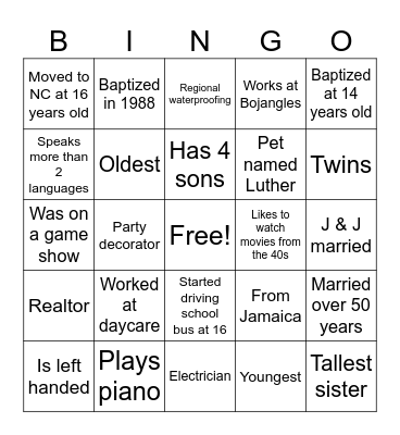Spring Hope Friends Bingo Card