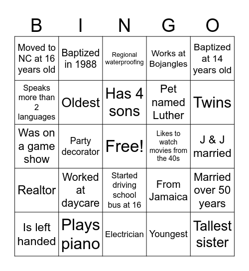Spring Hope Friends Bingo Card