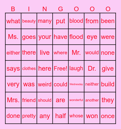 Ms. Spadoni's Valentine BINGO Card
