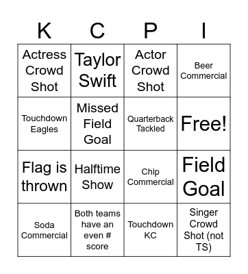 Super Bowl LIX Bingo Card